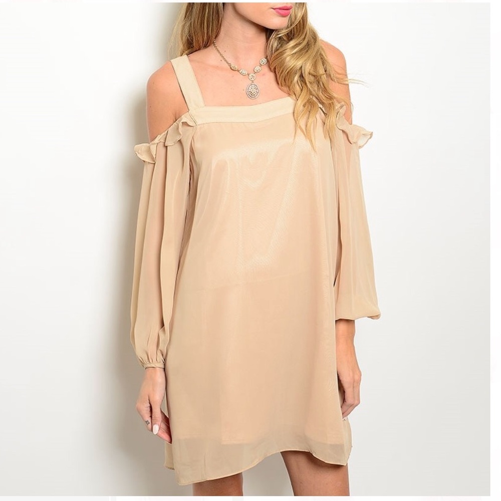 Nude off the shoulder dress